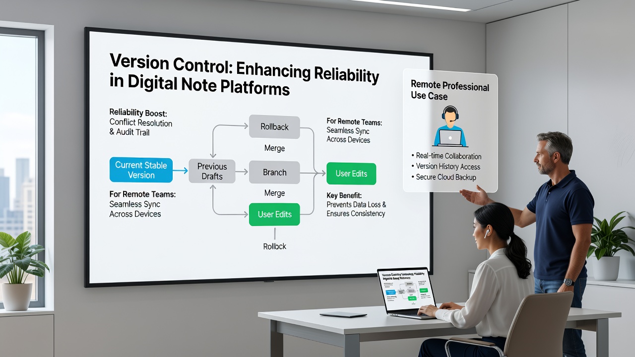 Diagram illustrating version control branching and merging in a collaborative note environment